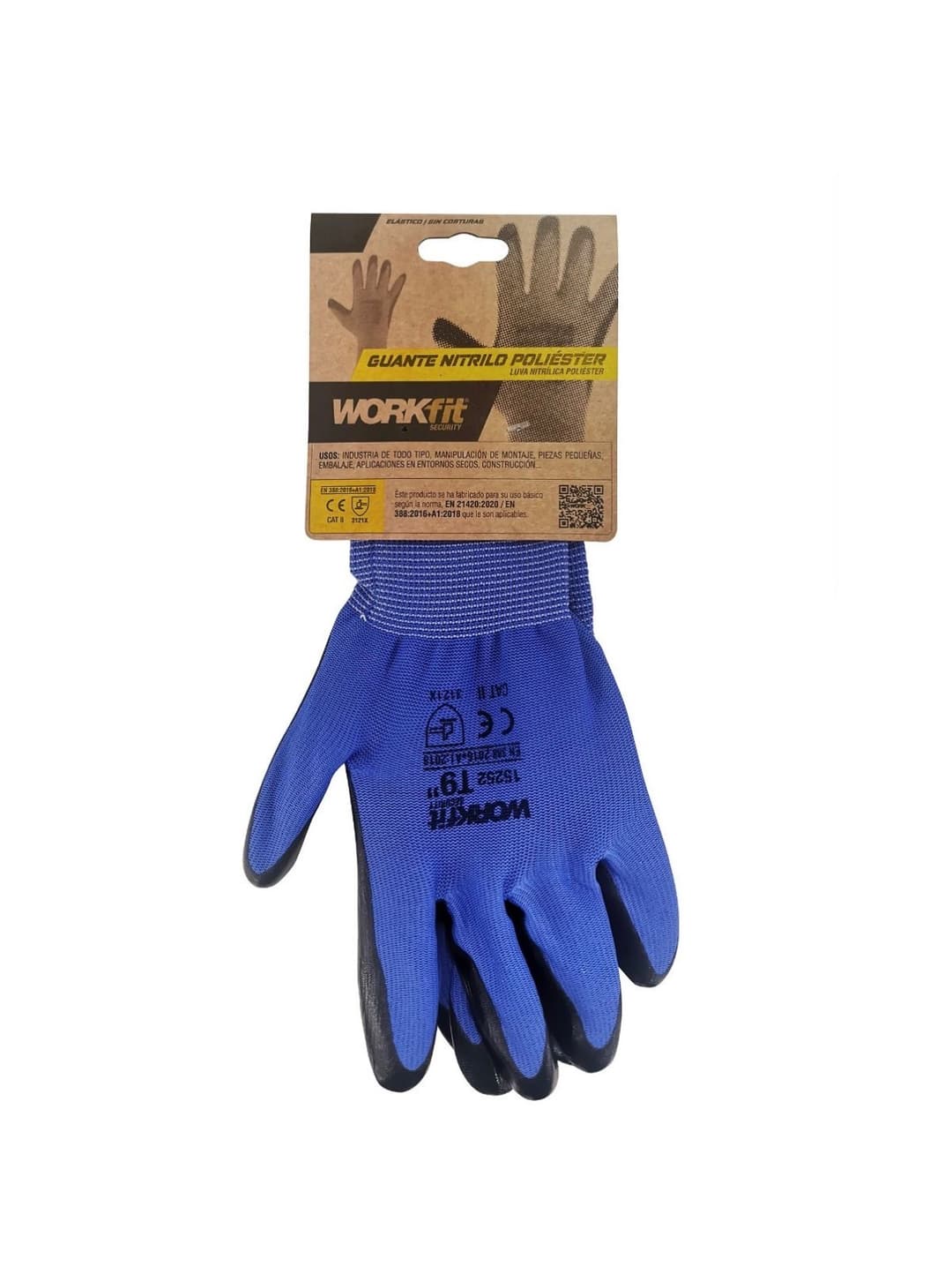 GUANTE NITRILO NYLON WORKFIT AZUL/NEGRO talla 7